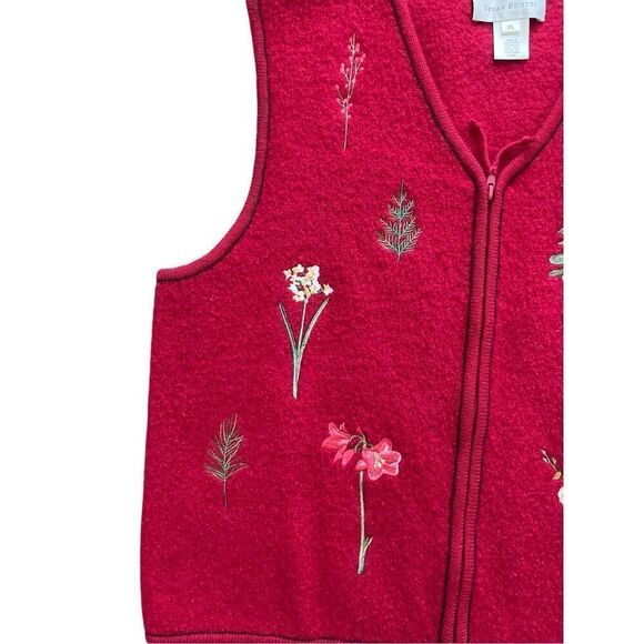 Y2K Susan Bristol wool red flower embroidered boho vest - Picture 3 of 7